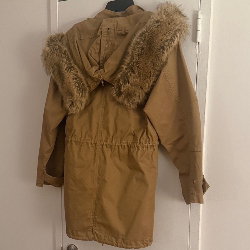 Michael Kors Women's Tan Parka Lined and Filled Coat with Faux Fur Trim - Picture 10 of 14